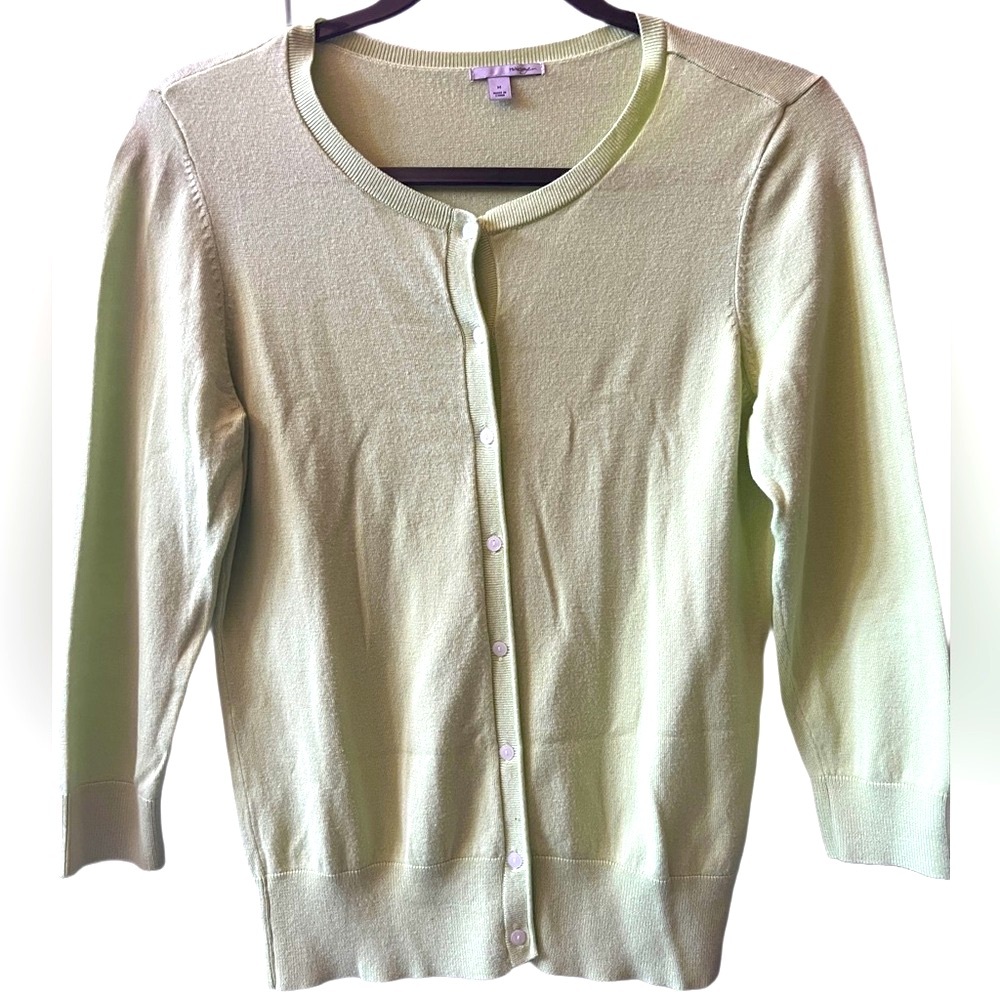 Halogen Lime 🍋‍🟩 Cardigan Sweater with 3/4 Sleeves